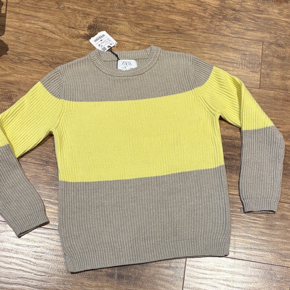 Zara Girls crew neck knit style Sweater in Yellow and Tan new with tags - Picture 1 of 6
